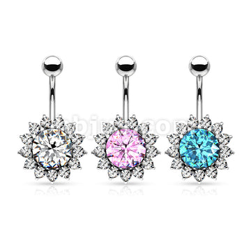 316L Surgical Steel 316L Surgical Steel Large CZ Flower Belly Button Ring - Image 6