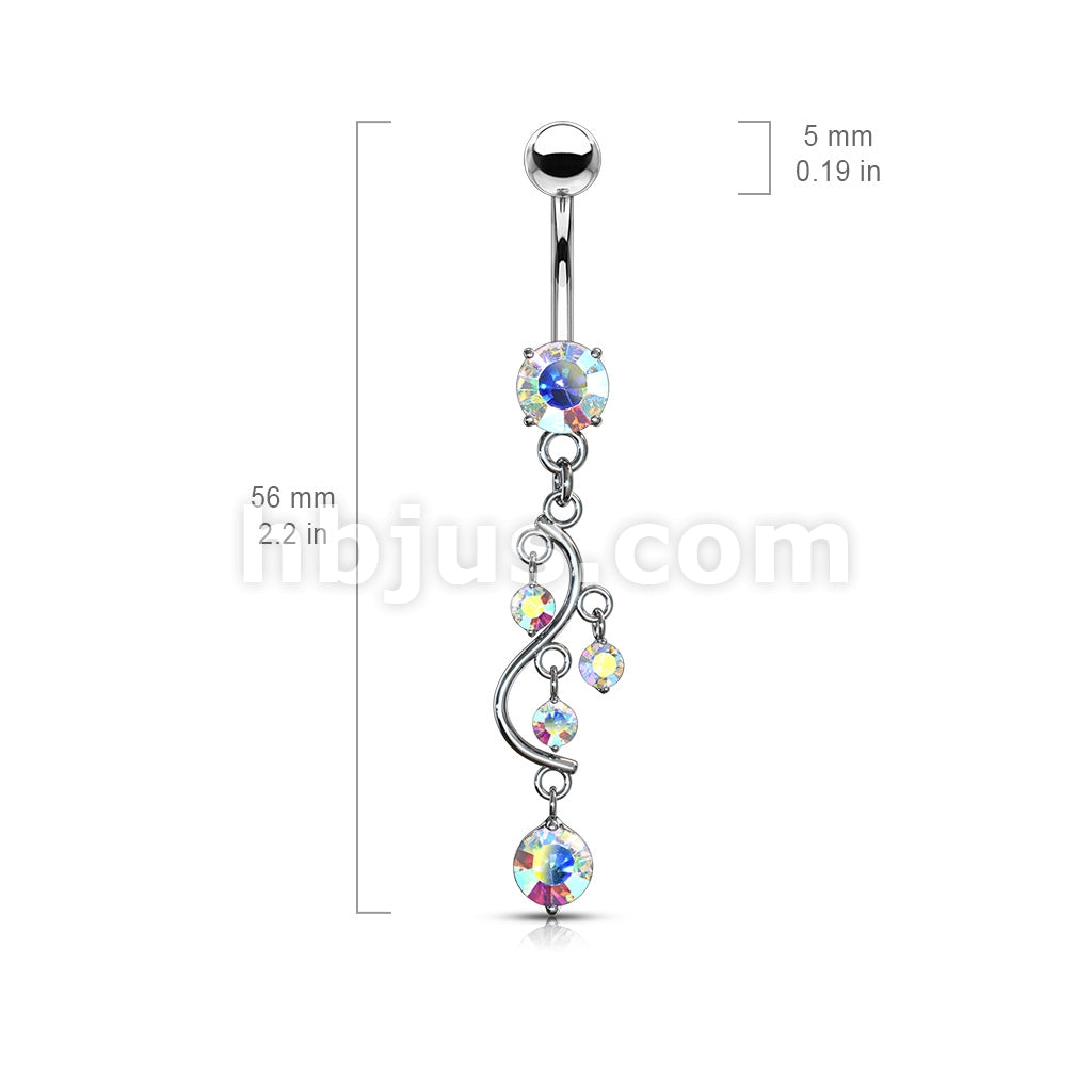 316L Surgical Steel 316L Surgical Steel Vine CZ Dangle Belly Button Ring - Image 10