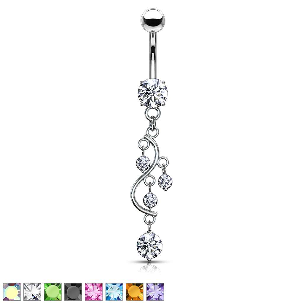 316L Surgical Steel 316L Surgical Steel Vine CZ Dangle Belly Button Ring