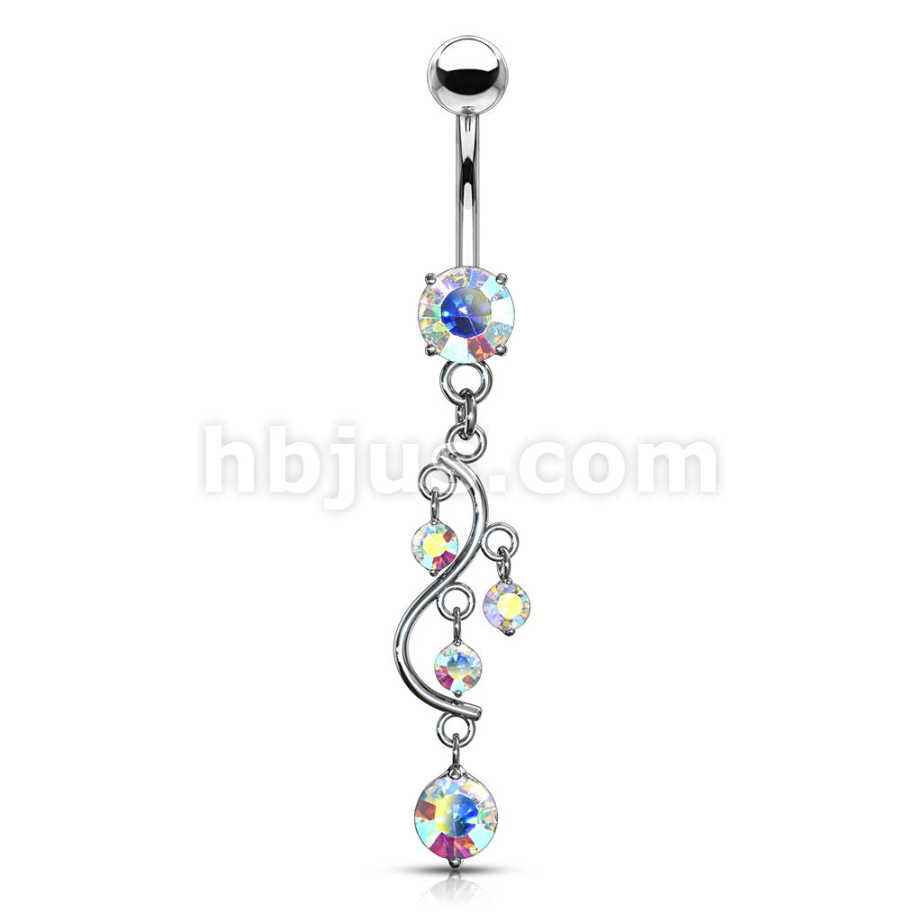 316L Surgical Steel 316L Surgical Steel Vine CZ Dangle Belly Button Ring - Image 2