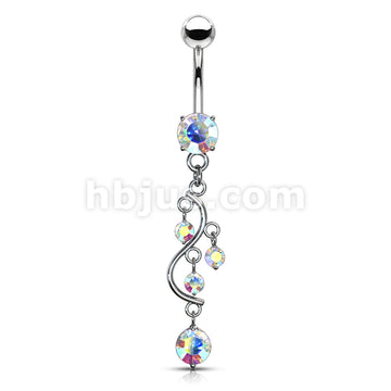 316L Surgical Steel 316L Surgical Steel Vine CZ Dangle Belly Button Ring - Image 2