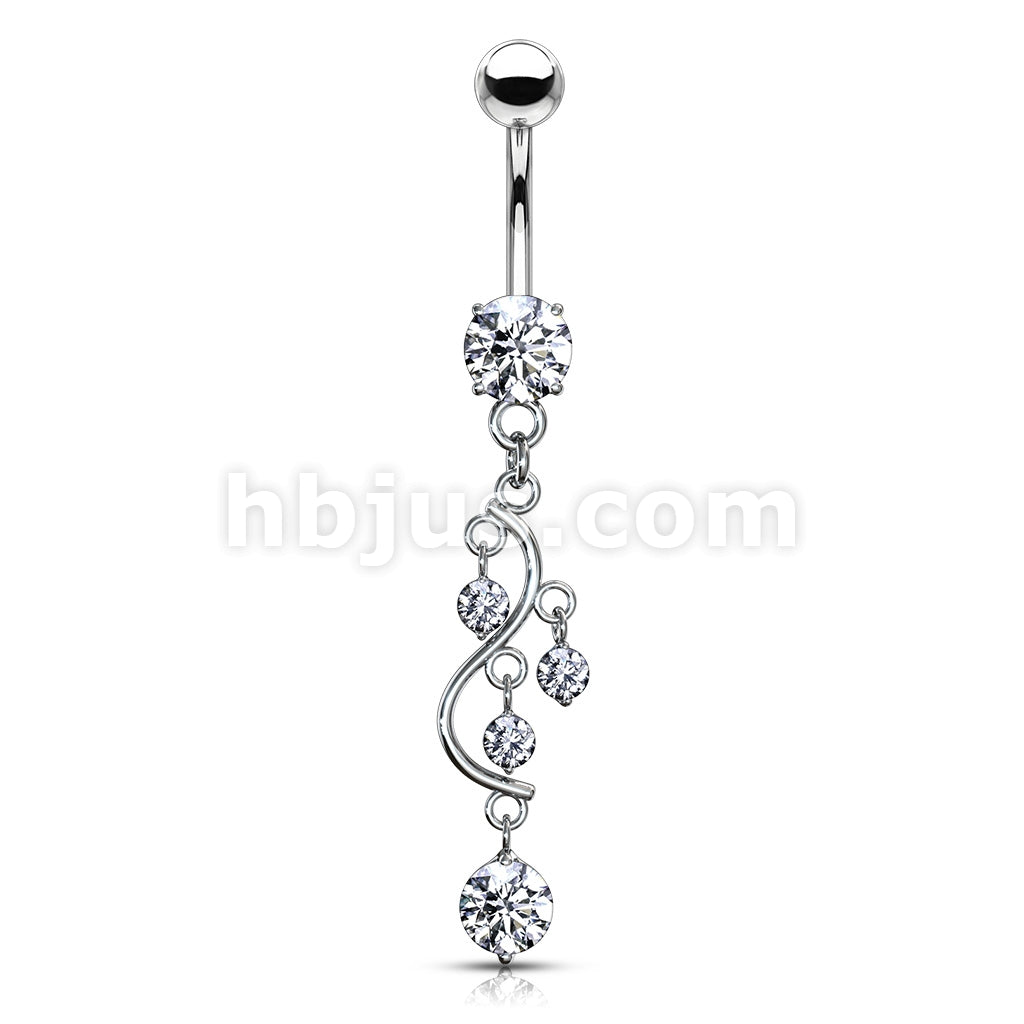 316L Surgical Steel 316L Surgical Steel Vine CZ Dangle Belly Button Ring - Image 3