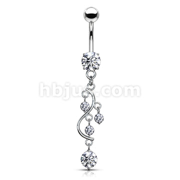 316L Surgical Steel 316L Surgical Steel Vine CZ Dangle Belly Button Ring - Image 3