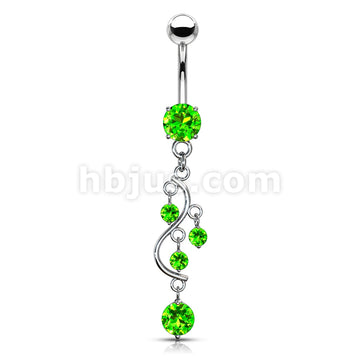 316L Surgical Steel 316L Surgical Steel Vine CZ Dangle Belly Button Ring - Image 4
