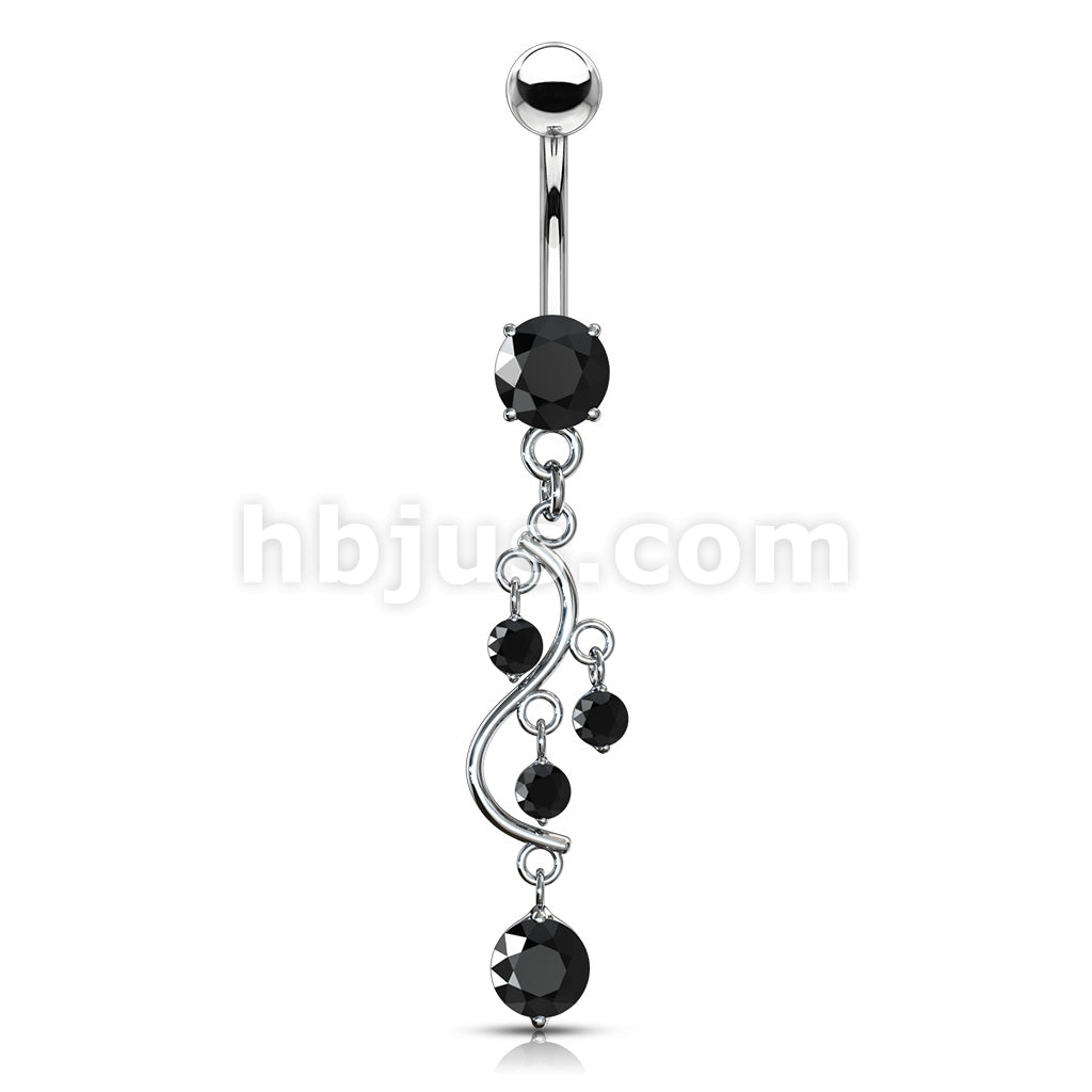 316L Surgical Steel 316L Surgical Steel Vine CZ Dangle Belly Button Ring - Image 5