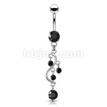 316L Surgical Steel 316L Surgical Steel Vine CZ Dangle Belly Button Ring - Image 5