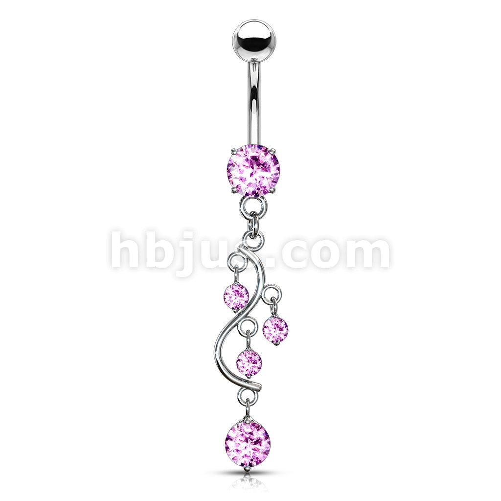316L Surgical Steel 316L Surgical Steel Vine CZ Dangle Belly Button Ring - Image 6