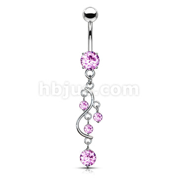 316L Surgical Steel 316L Surgical Steel Vine CZ Dangle Belly Button Ring - Image 6