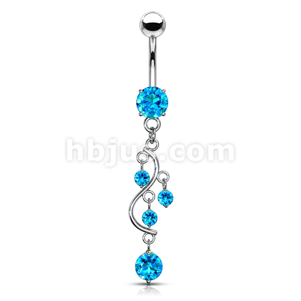 316L Surgical Steel 316L Surgical Steel Vine CZ Dangle Belly Button Ring - Image 7
