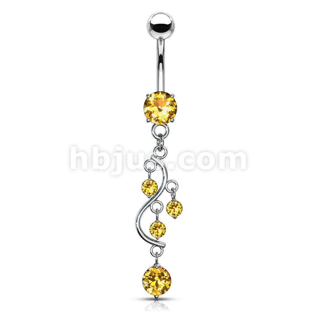 316L Surgical Steel 316L Surgical Steel Vine CZ Dangle Belly Button Ring - Image 8