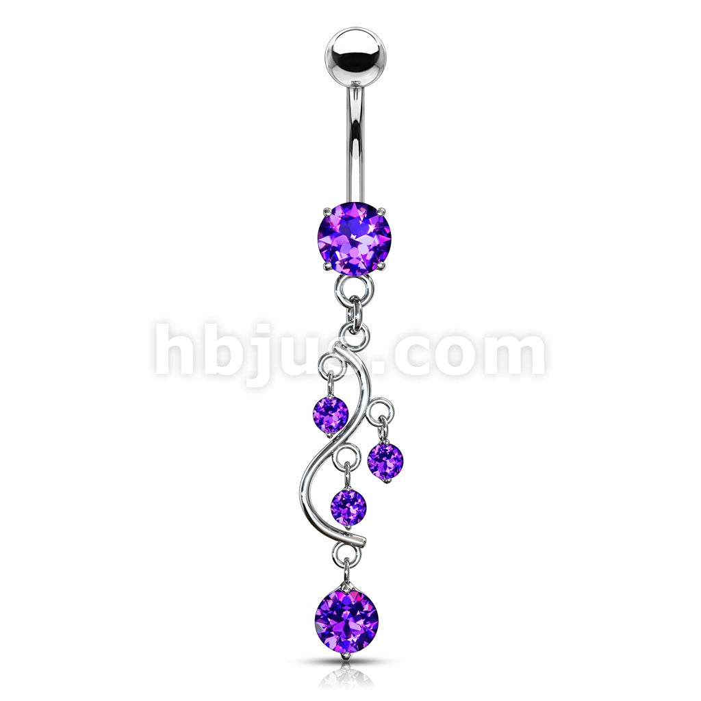 316L Surgical Steel 316L Surgical Steel Vine CZ Dangle Belly Button Ring - Image 9