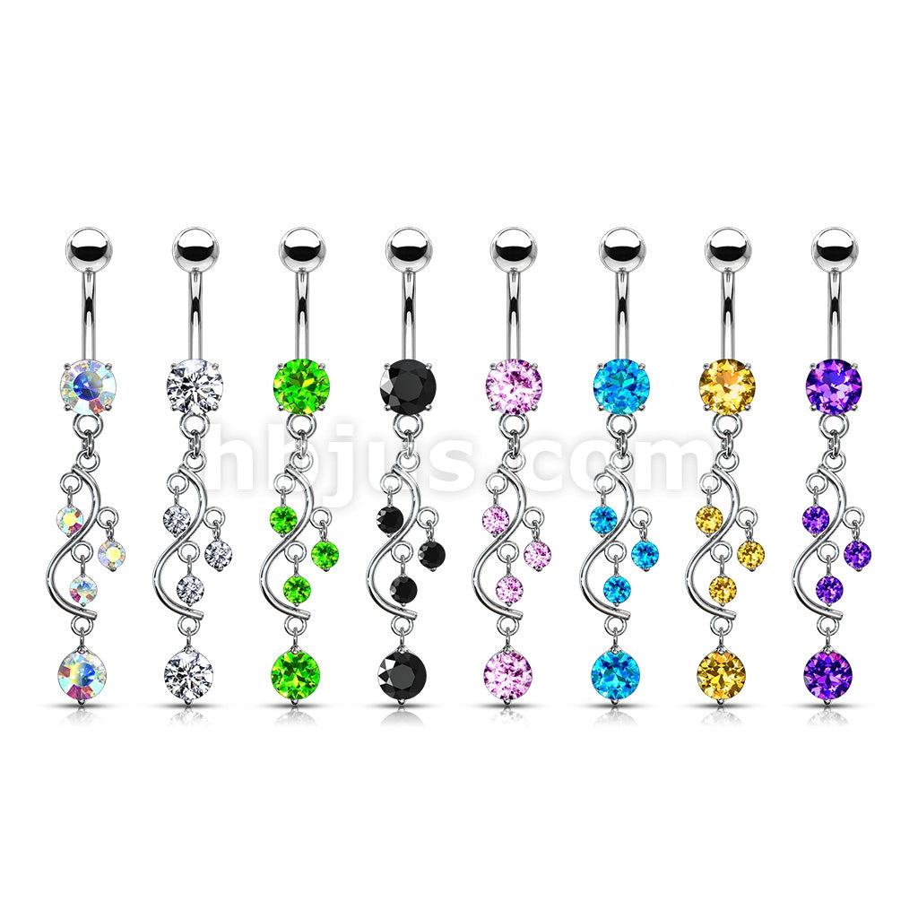 316L Surgical Steel 316L Surgical Steel Vine CZ Dangle Belly Button Ring - Image 11