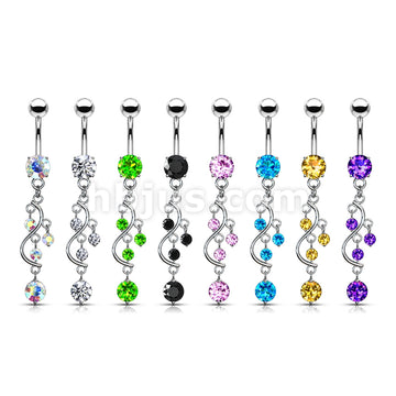 316L Surgical Steel 316L Surgical Steel Vine CZ Dangle Belly Button Ring - Image 11