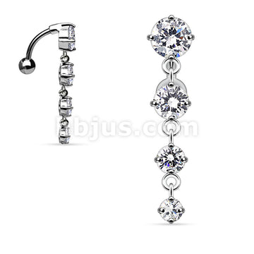 316L Surgical Steel 316L Surgical Steel 4-Vertical CZ Top-Drop Belly... - Image 3