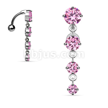 316L Surgical Steel 316L Surgical Steel 4-Vertical CZ Top-Drop Belly... - Image 4