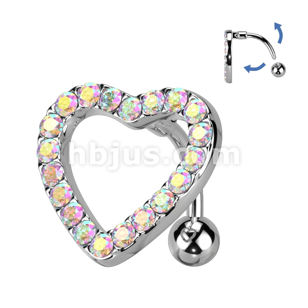 316L Surgical Steel 316L Surgical Steel Heart CZ Paved With Swinging... - Image 2