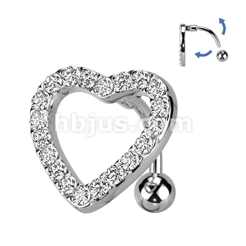 316L Surgical Steel 316L Surgical Steel Heart CZ Paved With Swinging... - Image 3