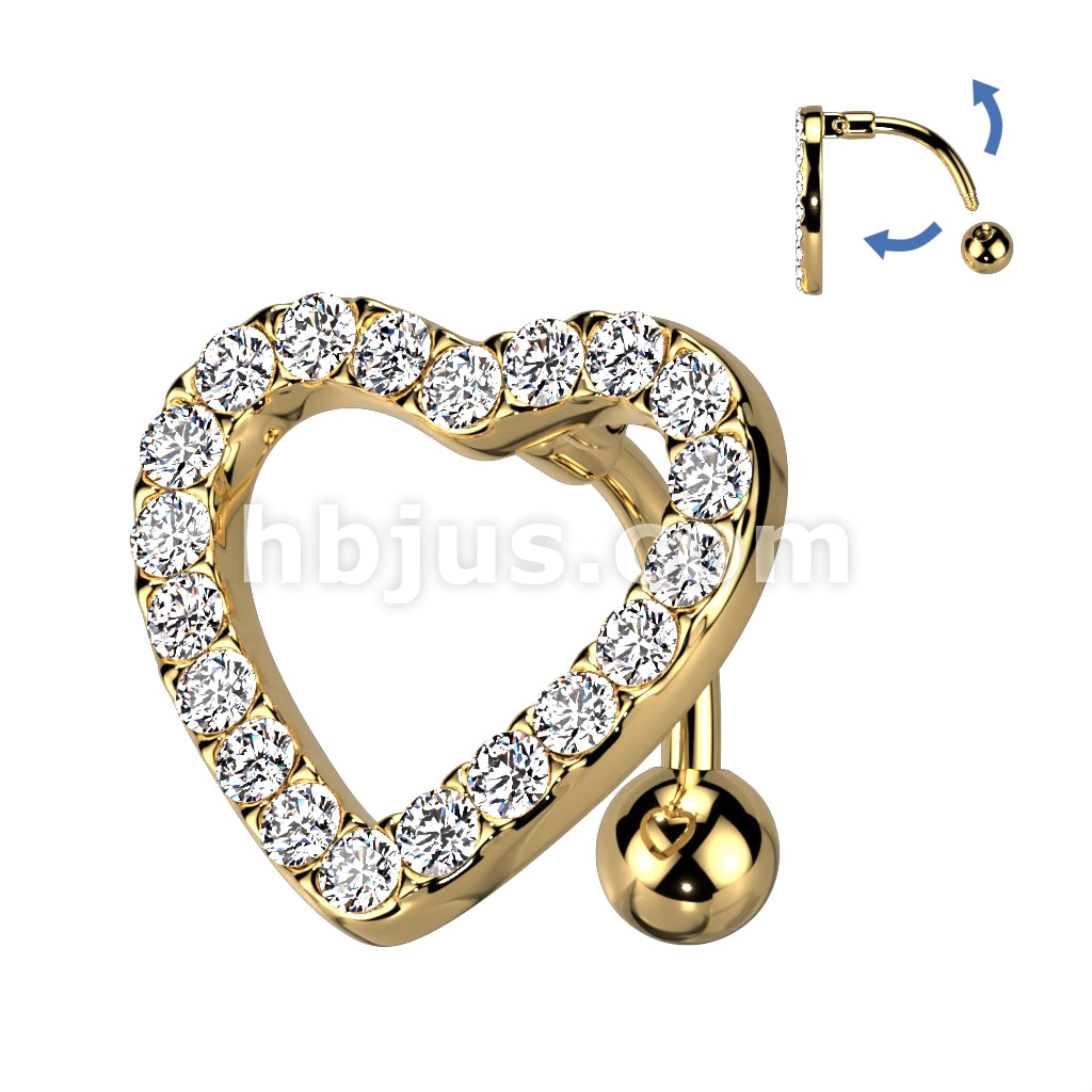 316L Surgical Steel 316L Surgical Steel Heart CZ Paved With Swinging... - Image 4