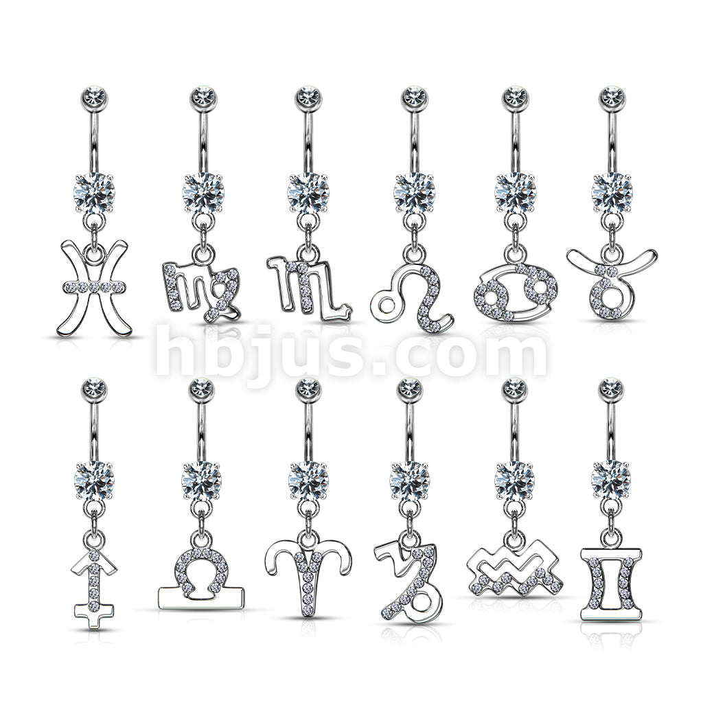 316L Surgical Steel 316L Surgical Steel Zodiac Symbol With Clear Gems... - Image 14