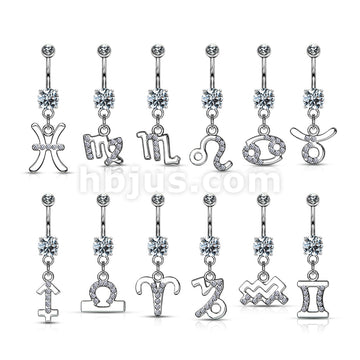 316L Surgical Steel 316L Surgical Steel Zodiac Symbol With Clear Gems... - Image 14