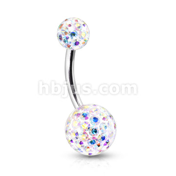 Clear Epoxy Over Crystal Paved  Ferido Ball 316L Surgical Steel Navel Ring - Image 2