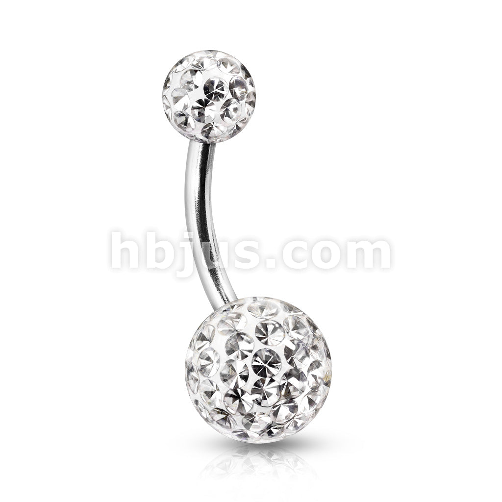 Clear Epoxy Over Crystal Paved  Ferido Ball 316L Surgical Steel Navel Ring - Image 3