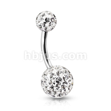 Clear Epoxy Over Crystal Paved  Ferido Ball 316L Surgical Steel Navel Ring - Image 3
