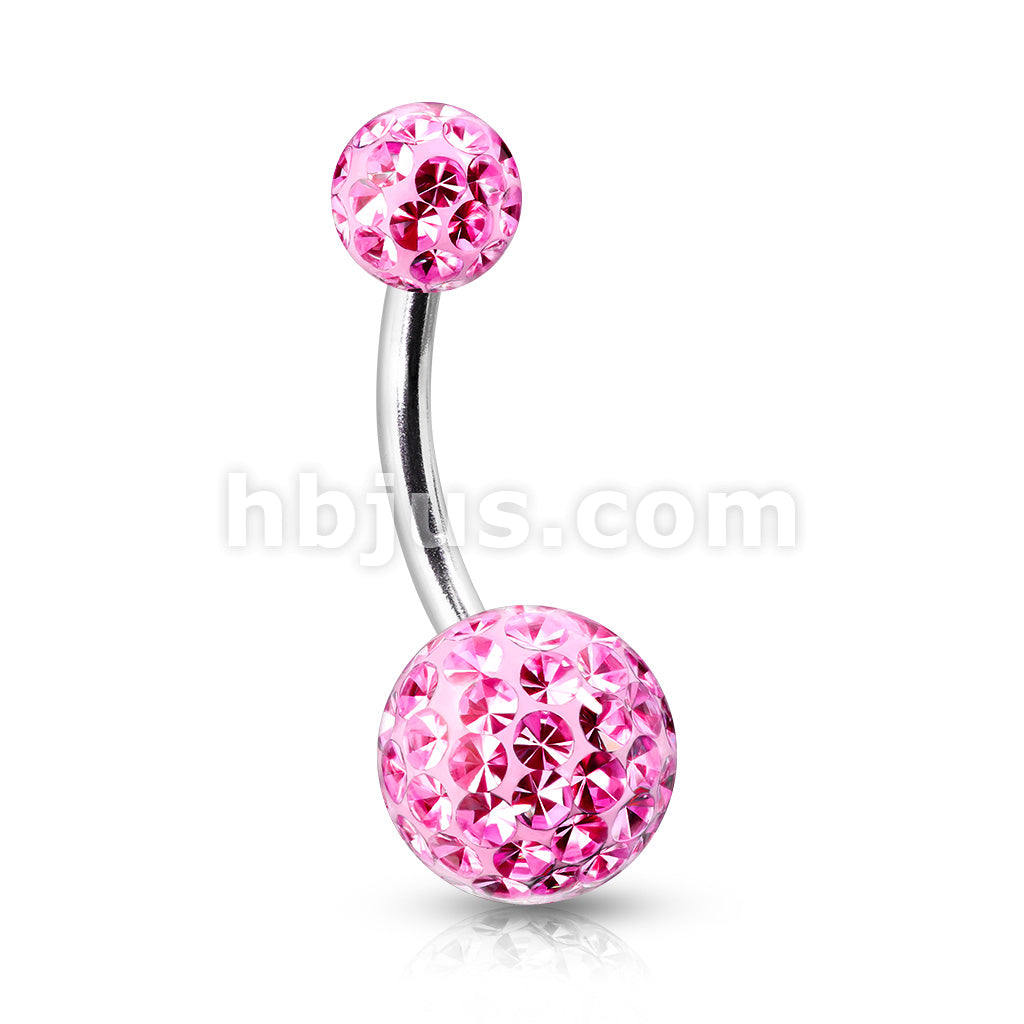 Clear Epoxy Over Crystal Paved  Ferido Ball 316L Surgical Steel Navel Ring - Image 5