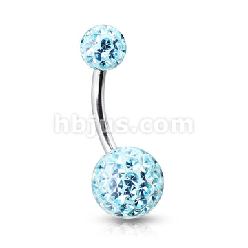 Clear Epoxy Over Crystal Paved  Ferido Ball 316L Surgical Steel Navel Ring - Image 6