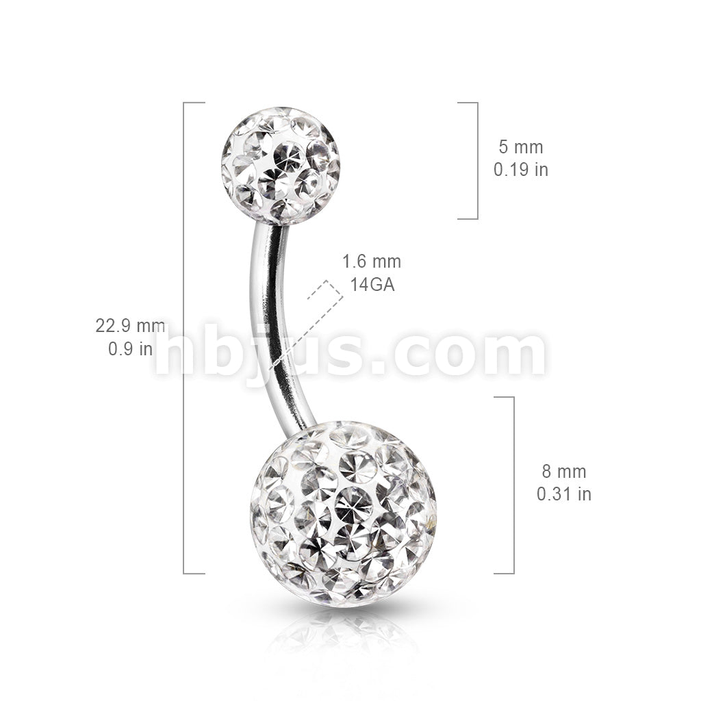 Clear Epoxy Over Crystal Paved  Ferido Ball 316L Surgical Steel Navel Ring - Image 9