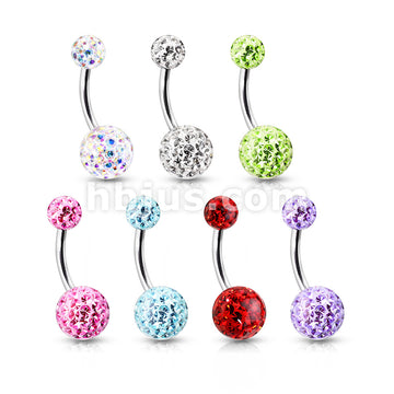 Clear Epoxy Over Crystal Paved  Ferido Ball 316L Surgical Steel Navel Ring - Image 10