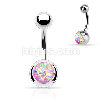 316L Surgical Steel Opal Glitter Set Belly Button Ring - Image 2