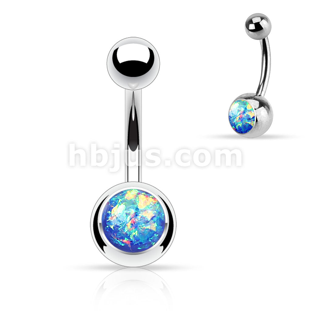 316L Surgical Steel Opal Glitter Set Belly Button Ring - Image 3