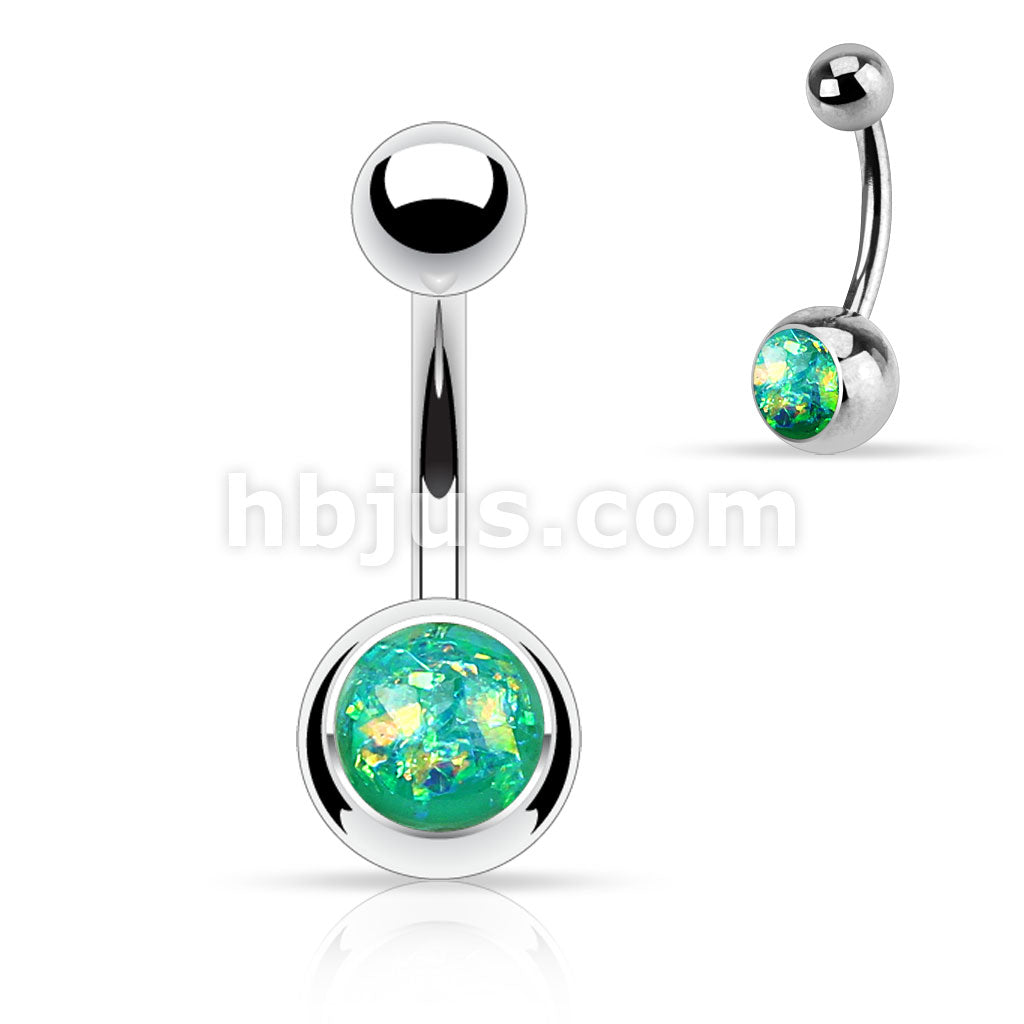 316L Surgical Steel Opal Glitter Set Belly Button Ring - Image 5