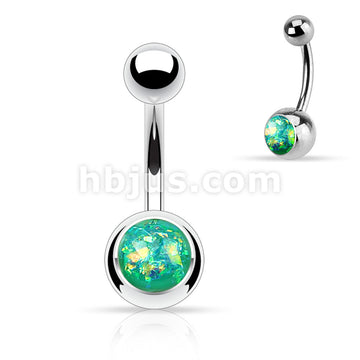 316L Surgical Steel Opal Glitter Set Belly Button Ring - Image 5