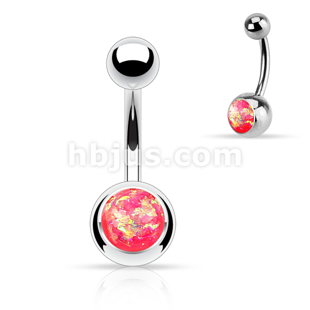 316L Surgical Steel Opal Glitter Set Belly Button Ring - Image 6