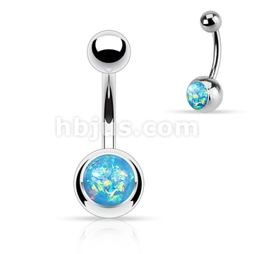 316L Surgical Steel Opal Glitter Set Belly Button Ring - Image 7