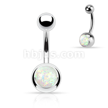 316L Surgical Steel Opal Glitter Set Belly Button Ring - Image 8