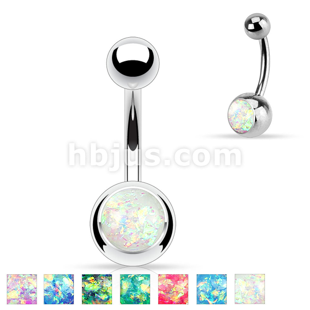 316L Surgical Steel Opal Glitter Set Belly Button Ring