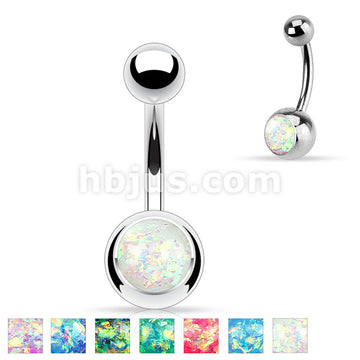 316L Surgical Steel Opal Glitter Set Belly Button Ring