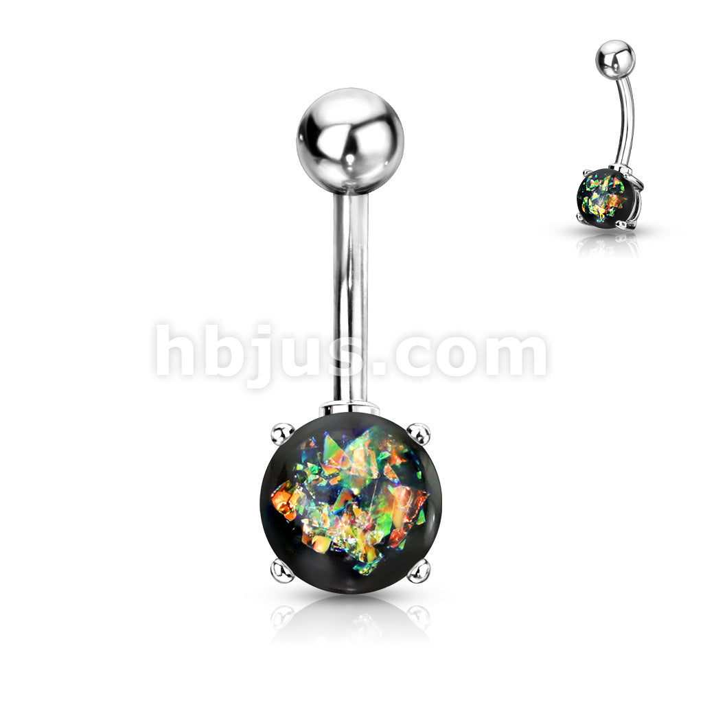316L Surgical Steel 316L Surgical Steel Opal Glitter Prong Set Belly... - Image 5