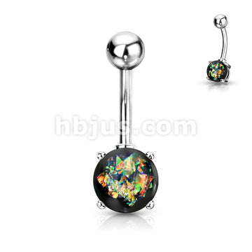 316L Surgical Steel 316L Surgical Steel Opal Glitter Prong Set Belly... - Image 5