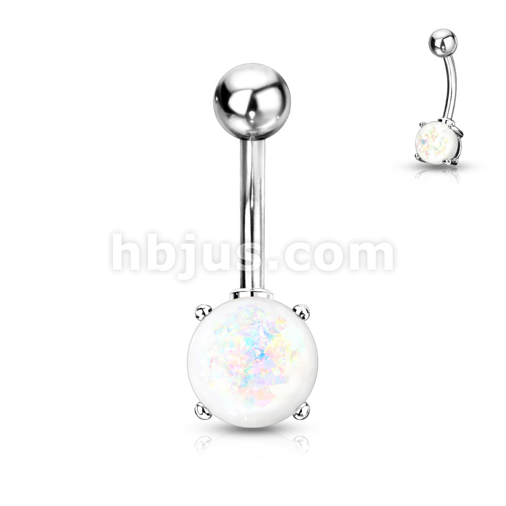 316L Surgical Steel 316L Surgical Steel Opal Glitter Prong Set Belly... - Image 9