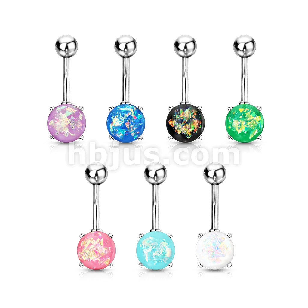 316L Surgical Steel 316L Surgical Steel Opal Glitter Prong Set Belly... - Image 11