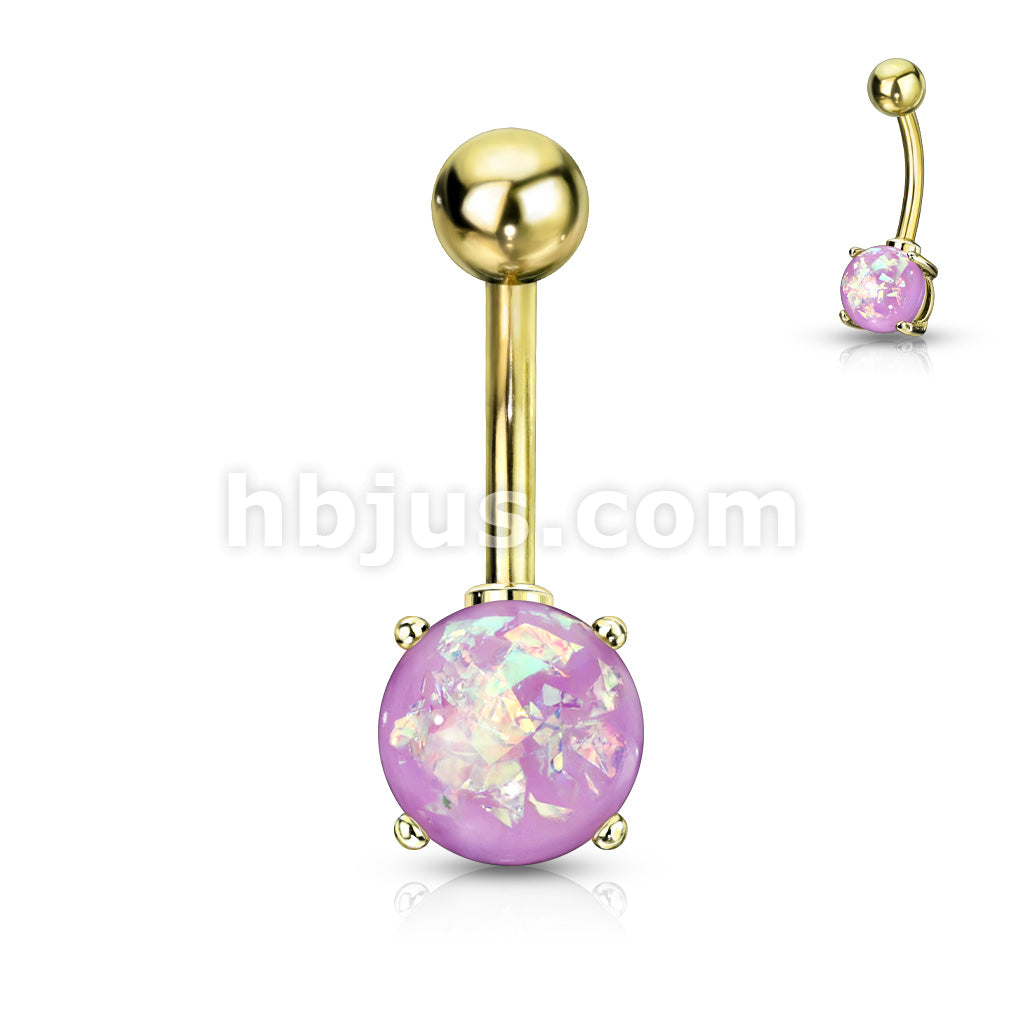 316L Surgical Steel 316L Surgical Steel Opal Glitter Prong Set Gold IP... - Image 3