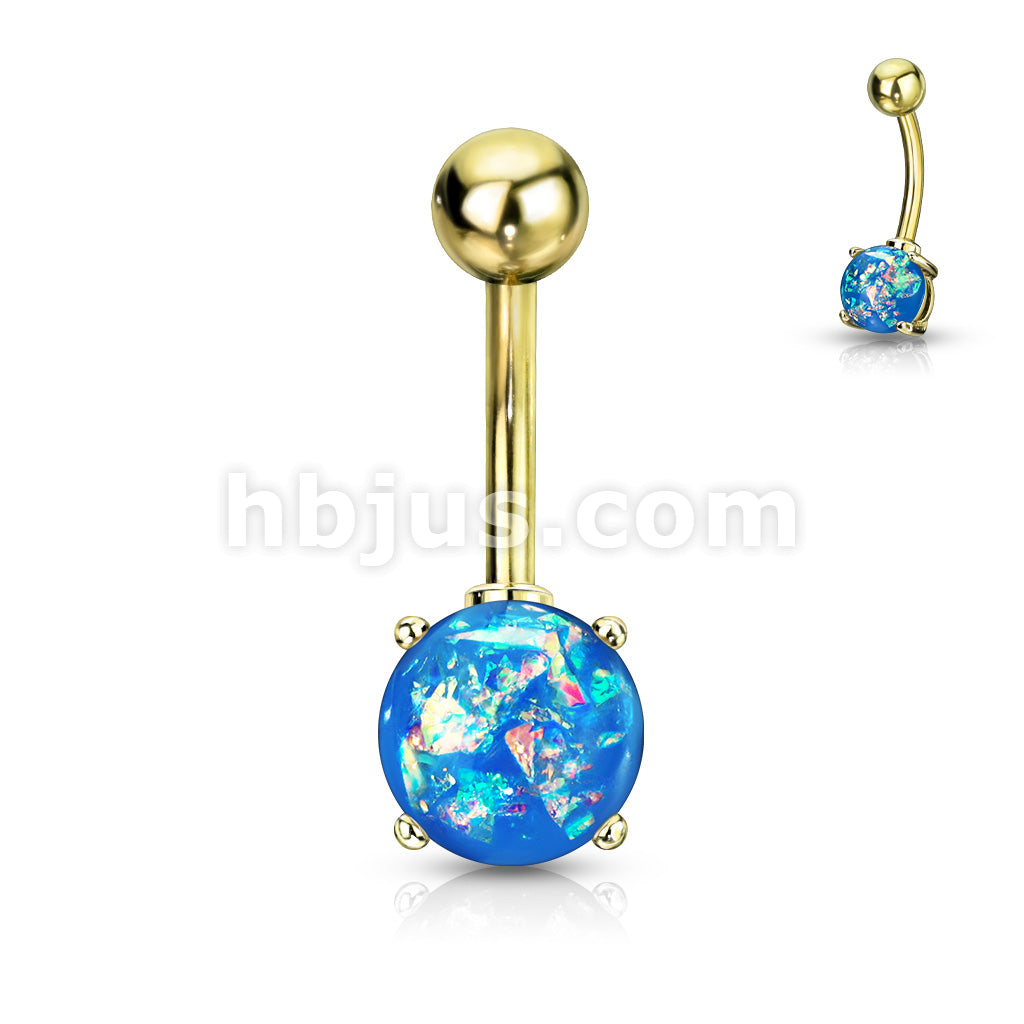 316L Surgical Steel 316L Surgical Steel Opal Glitter Prong Set Gold IP... - Image 4