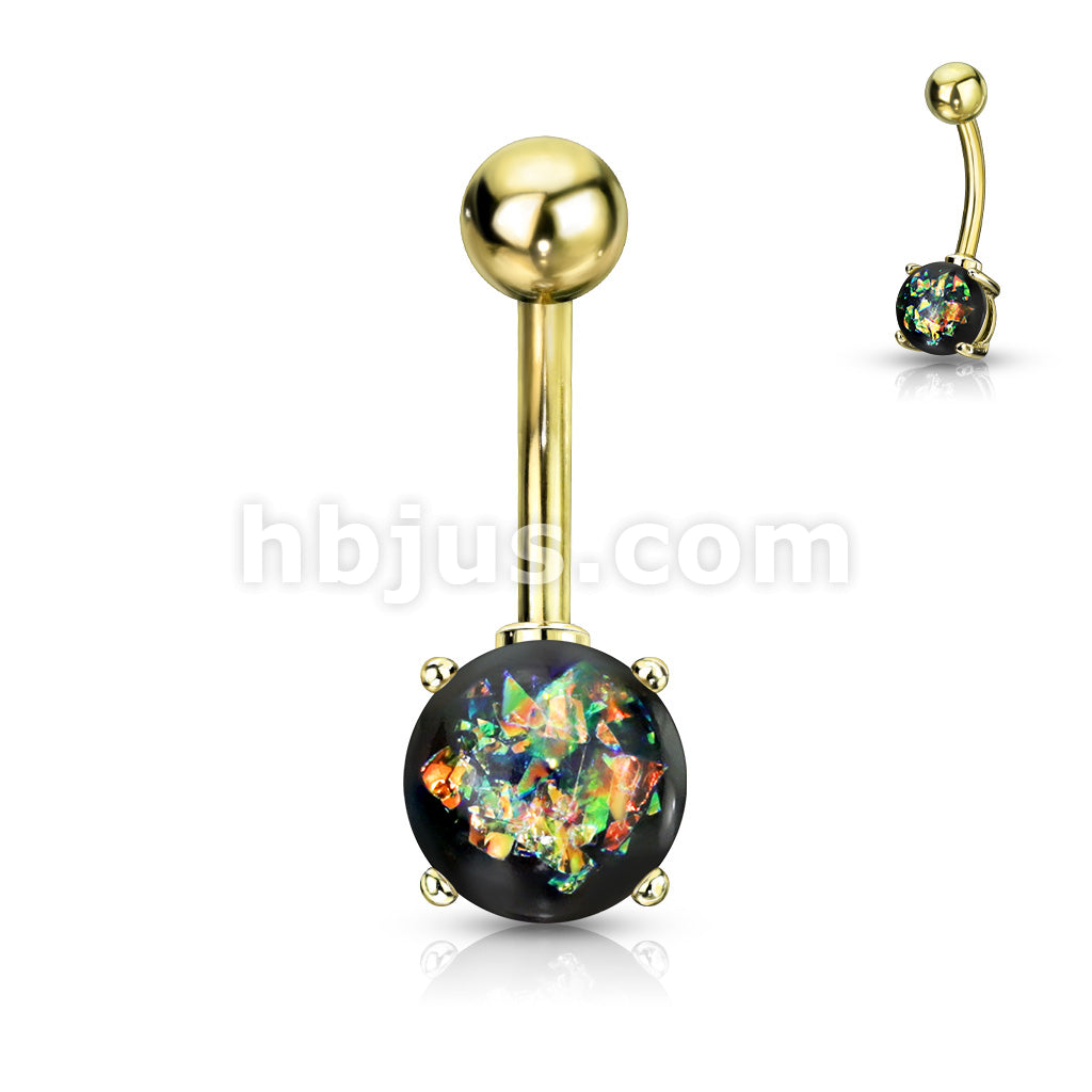 316L Surgical Steel 316L Surgical Steel Opal Glitter Prong Set Gold IP... - Image 5