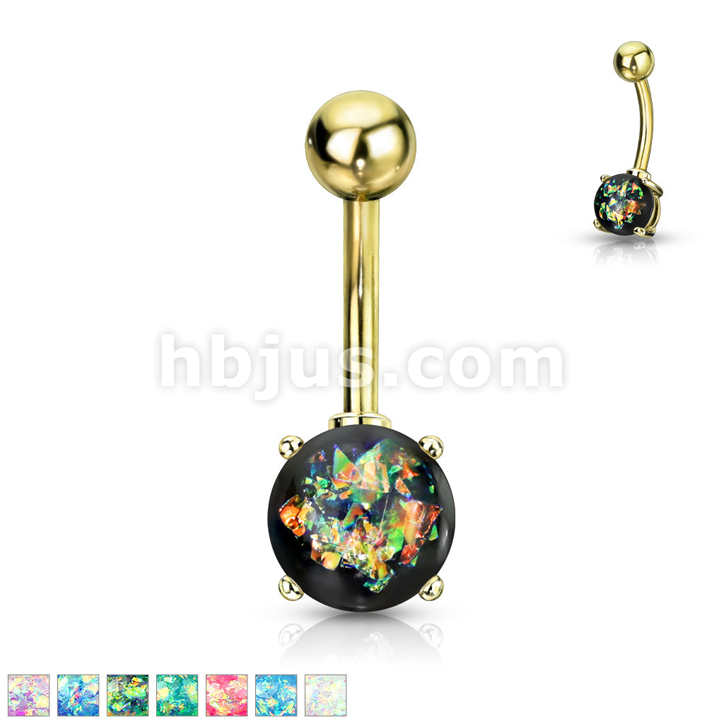 316L Surgical Steel 316L Surgical Steel Opal Glitter Prong Set Gold IP... - Image 2
