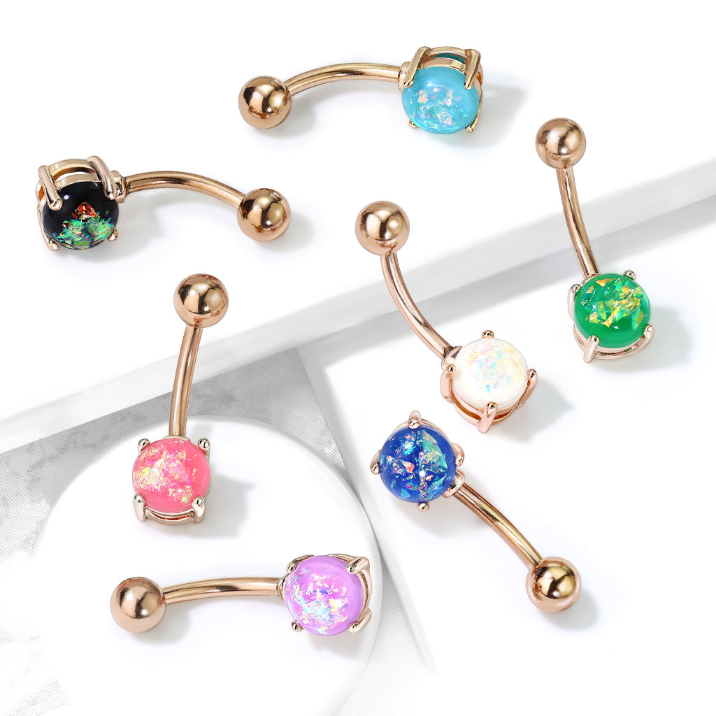 316L Surgical Steel Opal Glitter Prong Set Rose Gold IP Over 316L...