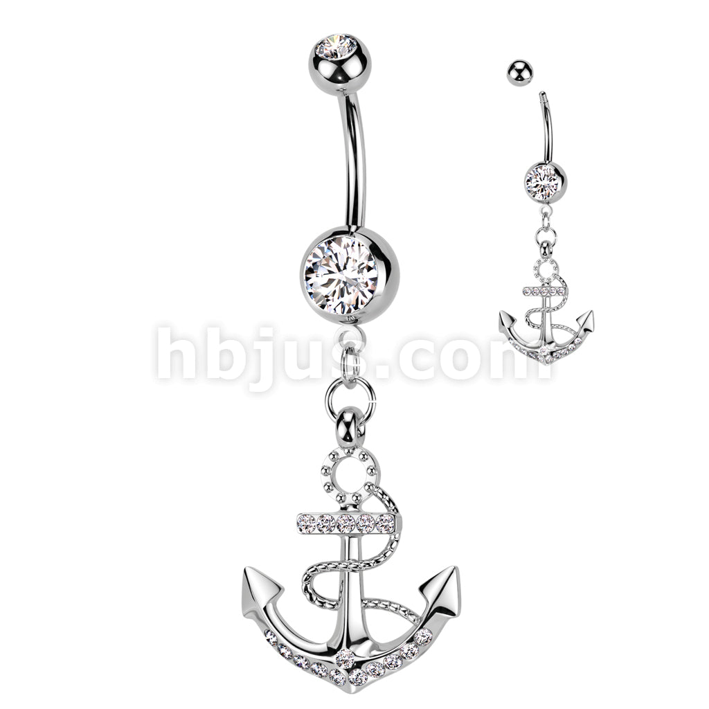 316L Surgical Steel 316L Surgical Steel Anchor Gemmed Dangle Belly... - Image 2